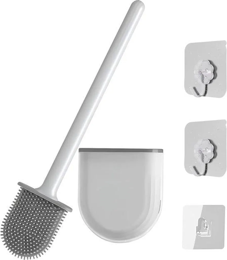 Brosse WC silicone autonettoyante blanche à tête plate flexible