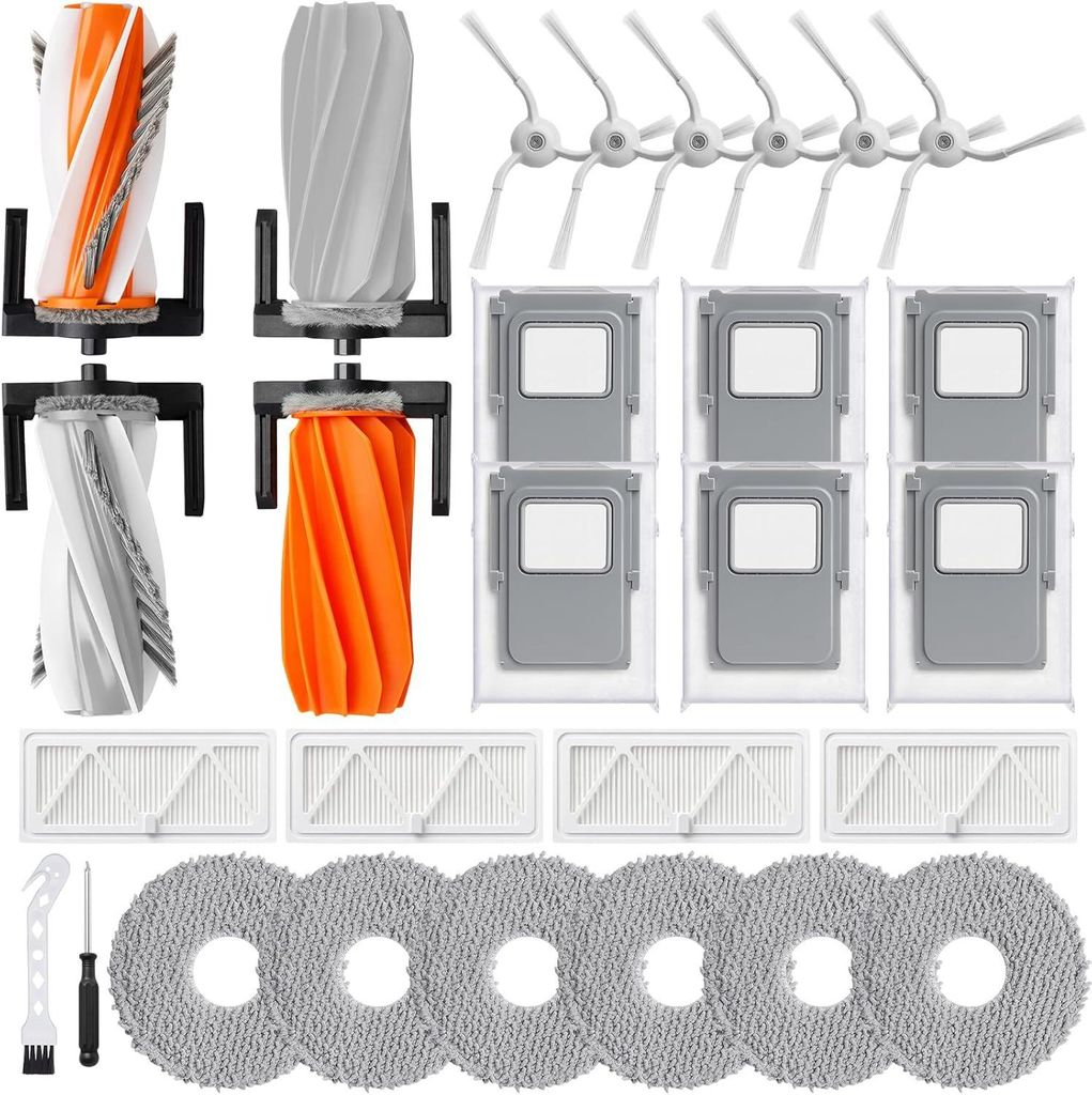 28 Stück Zubehör für Dji ROMO A/ROMO P/ROMO S Saugroboter,4 Hauptbürste,4 Filter,6 Wischpad,6 Staubbeutel,6 Seitenbürsten,Romo Ersatzteil