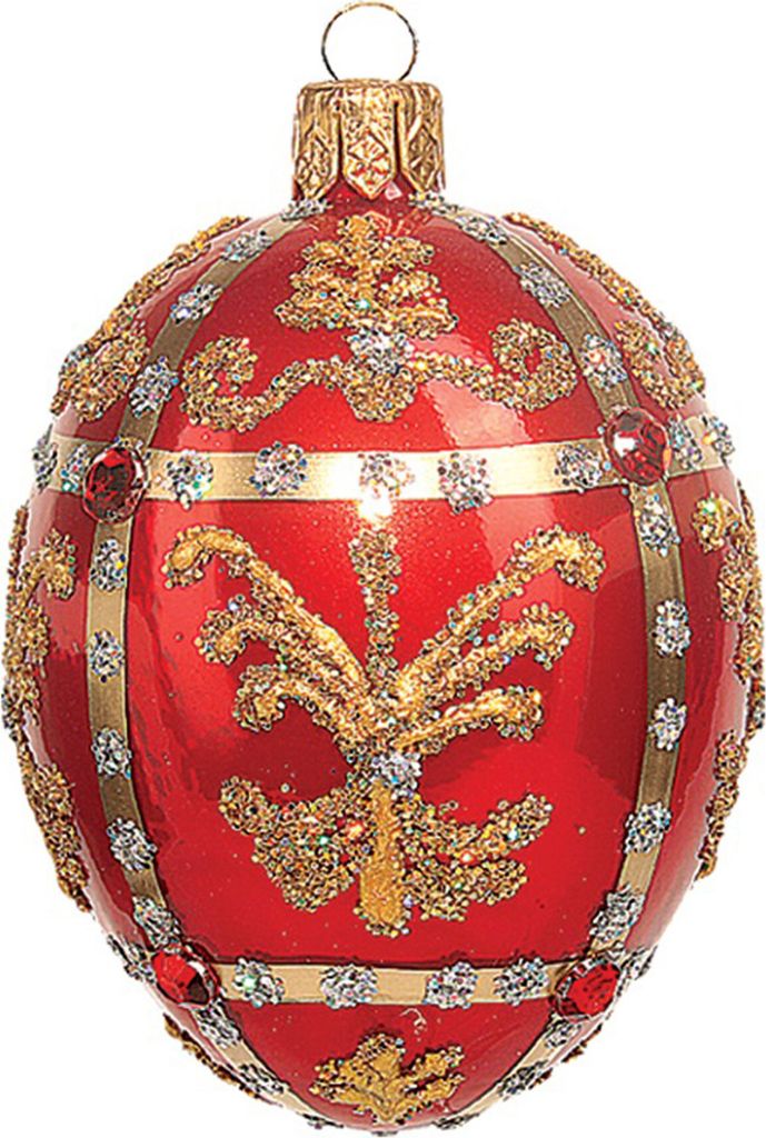 Christbaumschmuck Glas Ei mit Renaissance Ornamenten 6cm rot