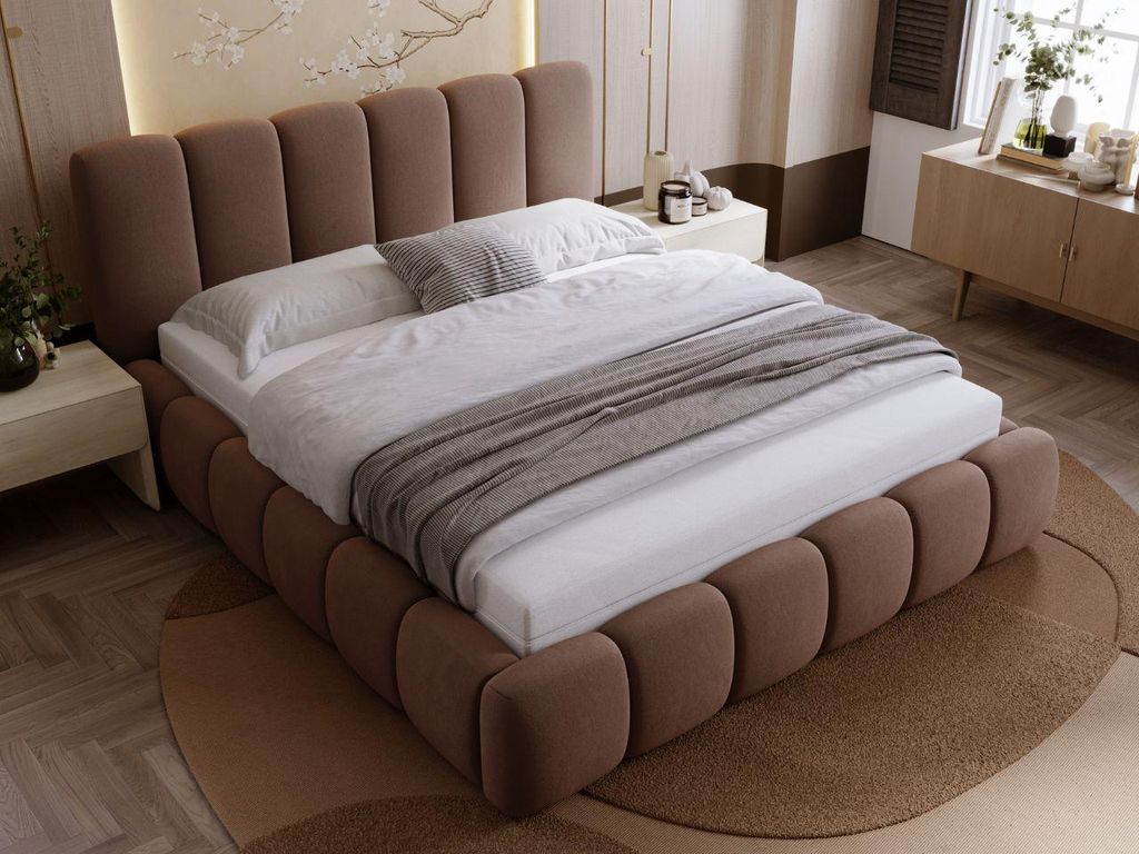 GrainGold Polsterbett Royal 160x200 cm - Bett 160x200, Polsterbett mit Bettkasten & Lattenrost - Braun (Royal 06)