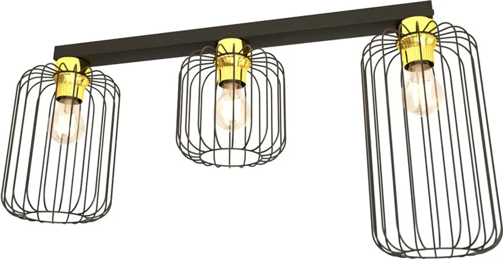 Plafonnier BARN Emibig de Style Loft en Métal Noir et Or 3xE27 15W
