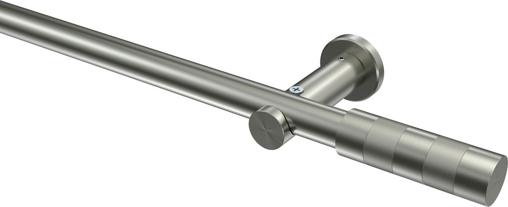 Interdeco Gardinenstange / Vorhangstange Edelstahl-Optik, Typ Platon Mavell (Zylinder Bicolor) ohne Ringe, 20 mm Ø 1-läufig, 400 cm