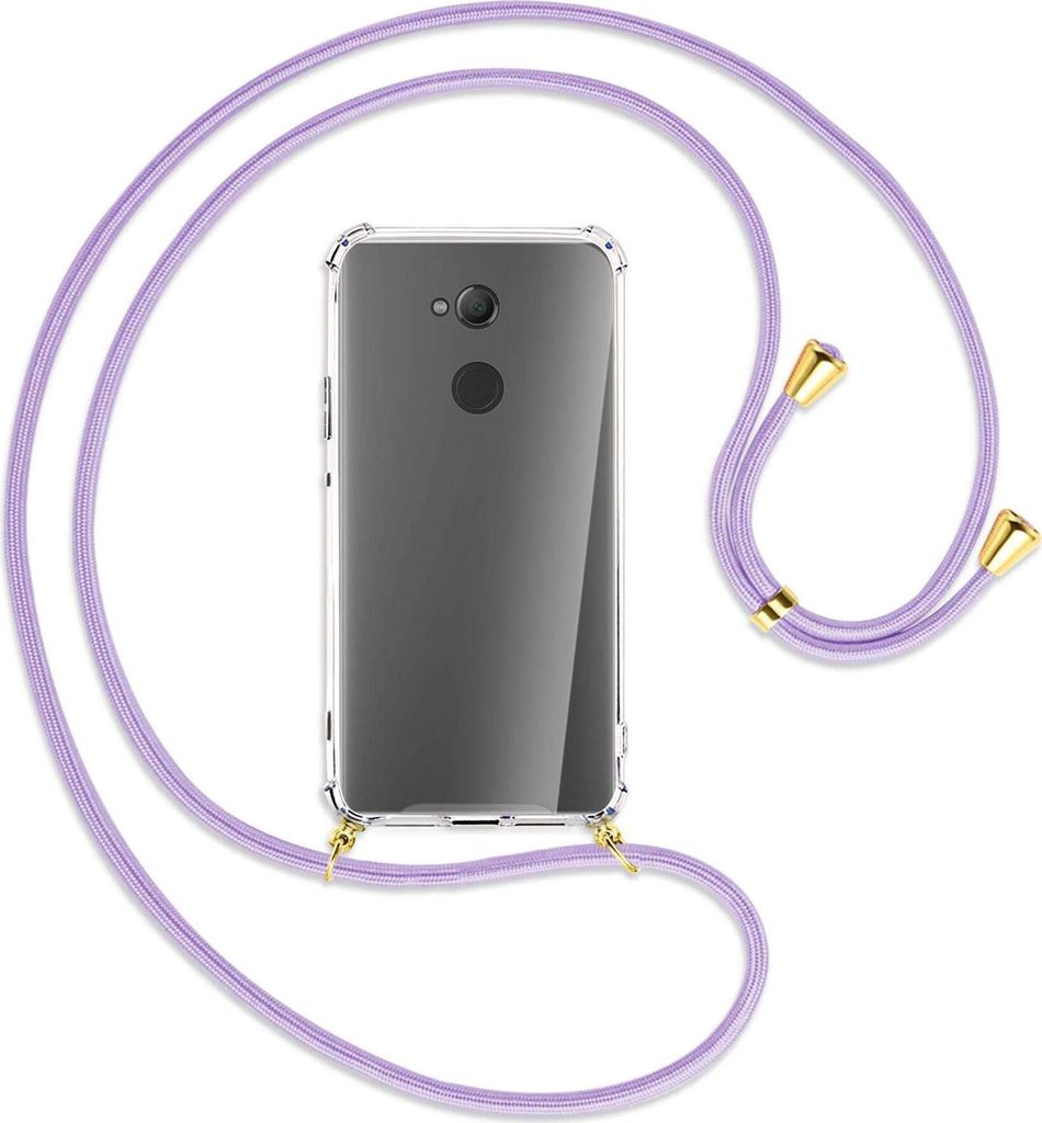 Handykette Backcover-Schutzhülle mit Band (Metall goldfarben) für Sony Xperia XA2 Ultra - violett