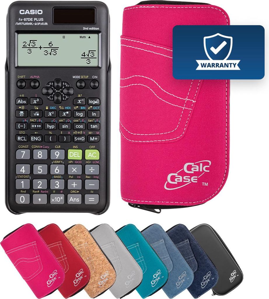 Casio FX-87 DE Plus II Taschenrechner mit Schutztasche im Jeans-Design pink