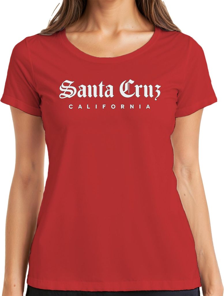 Santa Cruz California Surfen Skate Vintage OldEnglish Schrift Damen T-Shirt, Rot, M