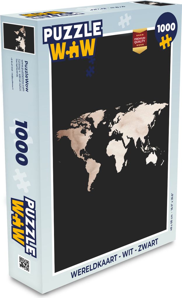 MuchoWow Puzzle 1000 Teile Weltkarte - Weiß - Schwarz - Spielzeug - Alt und Jung - Spiele - Puzzeln