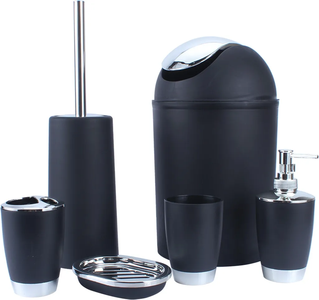 Accessoires de salle de bain en bambou et noir mat set de 6 pièces