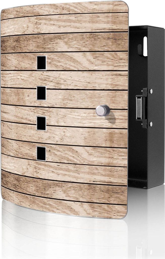 banjado Design Schlüsselkasten aus Edelstahl für 10 Schlüssel, Schlüsselschrank 24 x 21,5 x 7cm groß mit Magnetverschluss, Blasse Holzlatten [...
