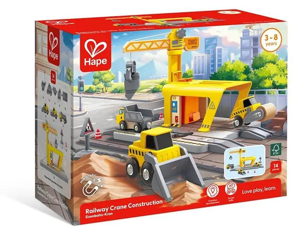 Hape Construction de grues ferroviaires E3752 circuit train en bois