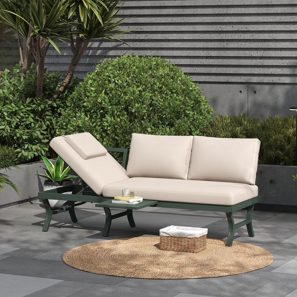 okwish Gartenmöbel-Set Outdoorsofa 3-Sitzer Verstellbare Rückenlehne Liegefunktion mit Tischablage Flexible Ablage Für Garten Balkon Grün