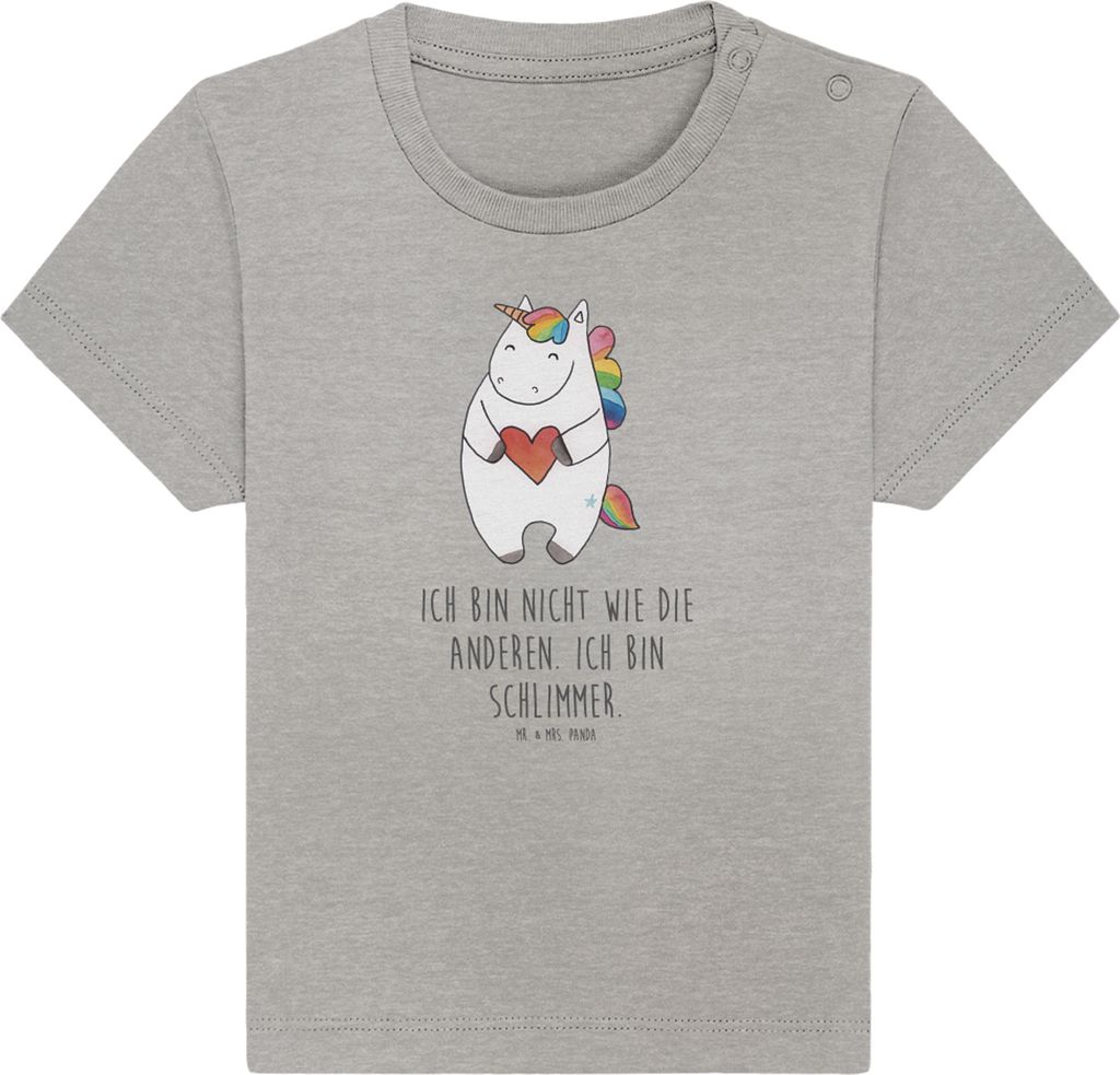 Mr. & Mrs. Panda T-Shirt Einhorn Herz 0. - 6. Monat - Heather Grey - Geschenk, Baby Baumwollshirt, Kleinkind, Jerseyshirt, Unicorn, Babyshirt, Freu...