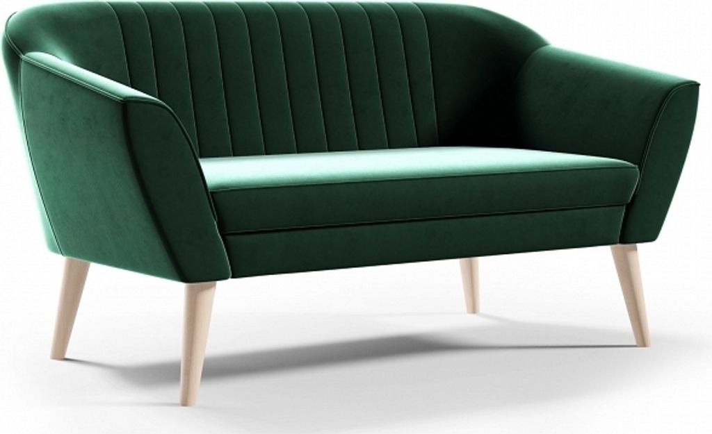 BETTSO Klassisch Sofa 2 Sitzer Scandinavisches Design Holzbeinen Elegantes Couch Polstersofa für Wohnzimmer PIRS 2 Grün Flaschengrün Dunkelgrün