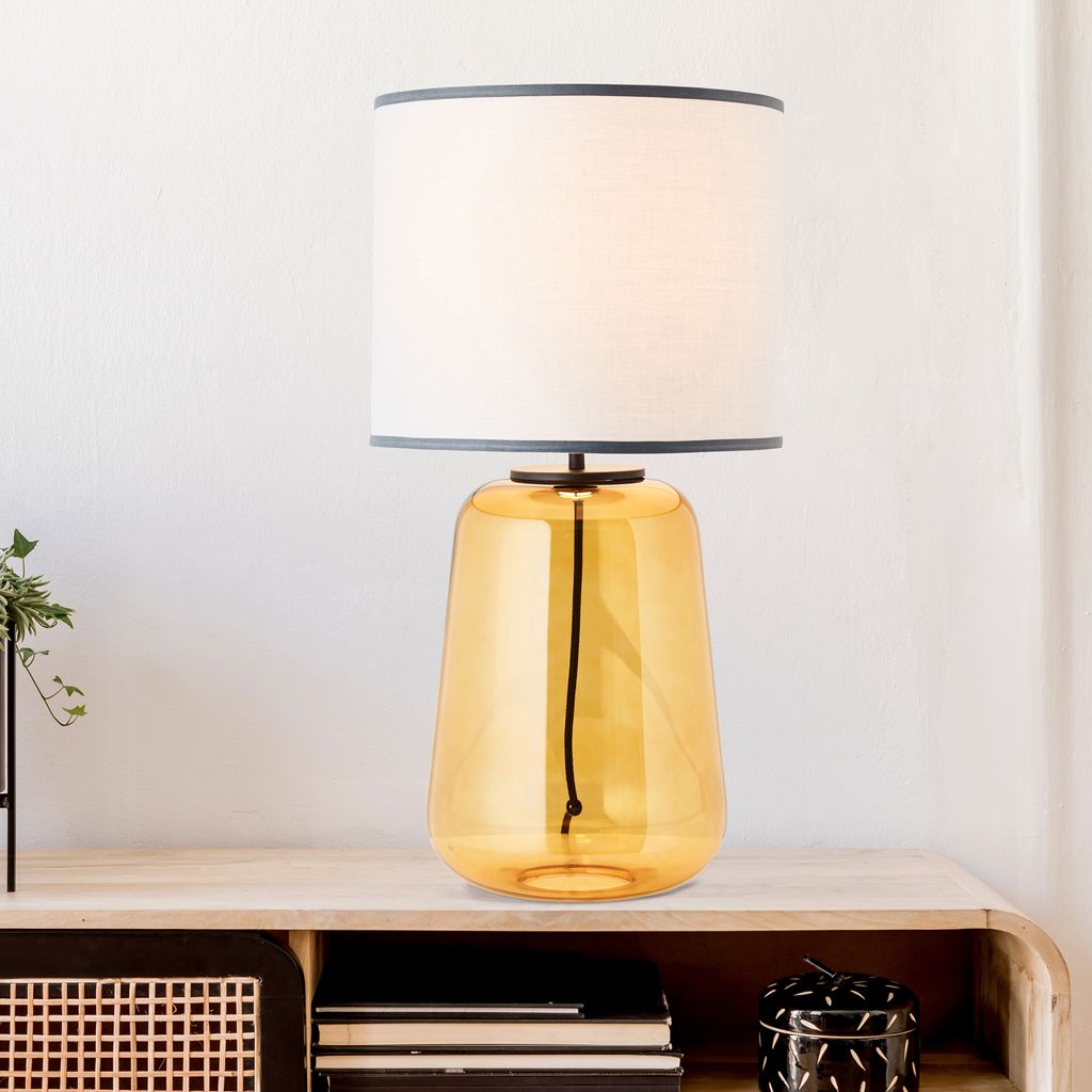 BRILLIANT gelbe Tischlampe mit grauem Stoff-Schirm HYDRA | Produktbild 