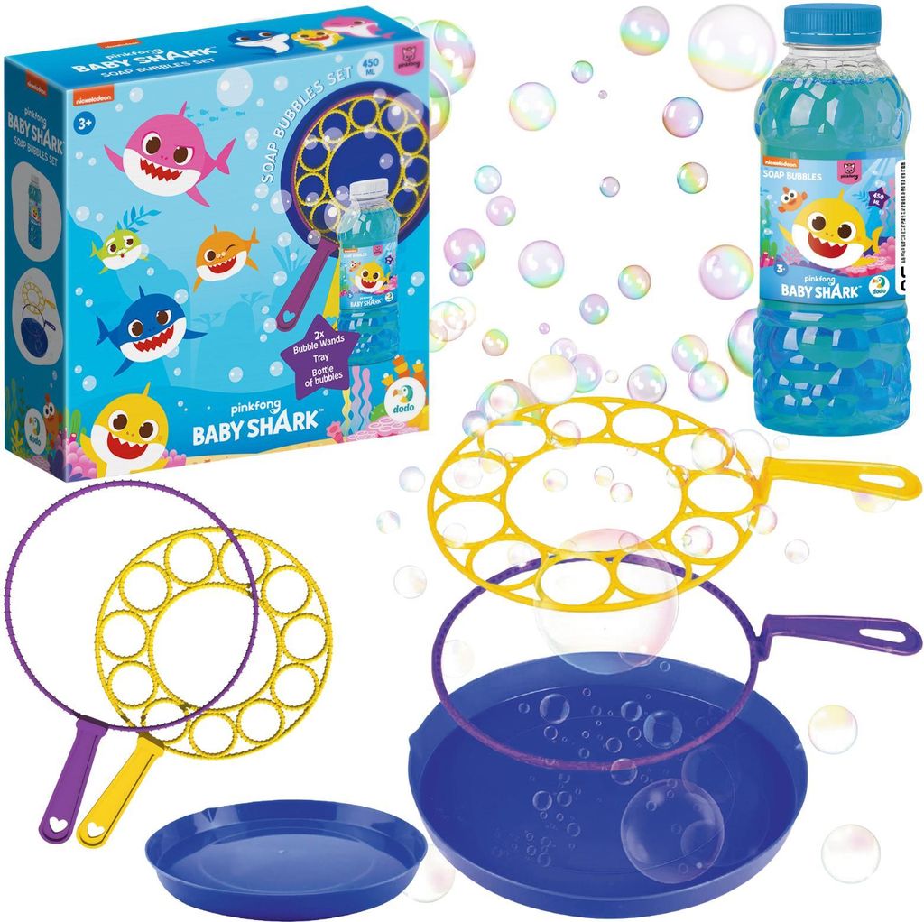 Mega-Set Baby Shark Seifenblasen Große Stäbe Tablett Flüssigkeit 450 ml 200517
