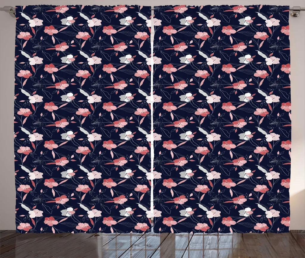 Tenda Lusso ABAKUHAUS Indaco Rubino 280x175 cm Fiori Moderni