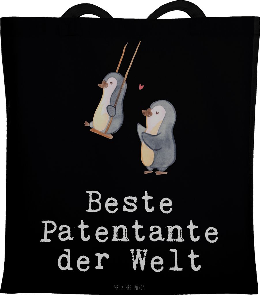 Mr. & Mrs. Panda Jutebeutel Pinguin Beste Patentante der Welt - Schwarz - Geschenk, Neffe, Nichte, Tasche, Geschenkidee, Tote Bag, Beutel, Kleinigk...