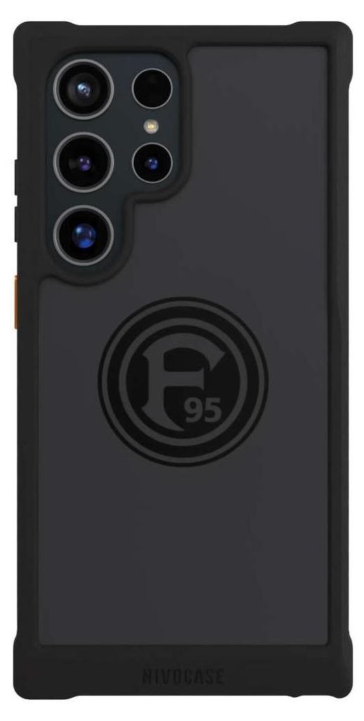 NIVOCASE Hülle für Samsung Galaxy S24 Ultra Stoßfeste Handyhülle NIVOmax Case Schwarz F95 Fortuna Düsseldorf Logo