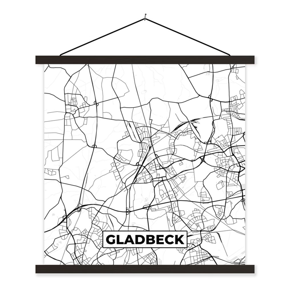 MuchoWow Textilposter Gladbeck - Karte - Stadtplan 40x40 cm mit schwarzem Rahmen - Fotos