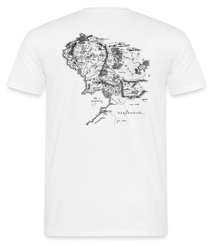 Spreadshirt Der Herr Der Ringe Rückenprint Mittelerde-Karte Männer T-Shirt, 3XL, Weiß