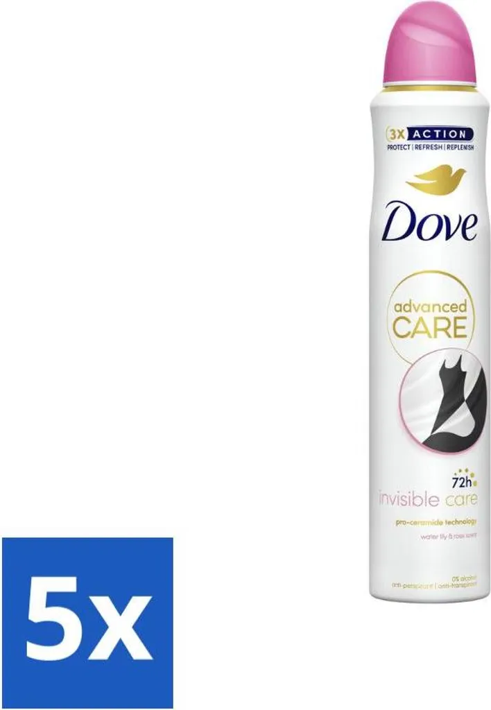 Lot de 5 Anti-Transpirants Dove Invisible Care en Spray - Soin Hydratant