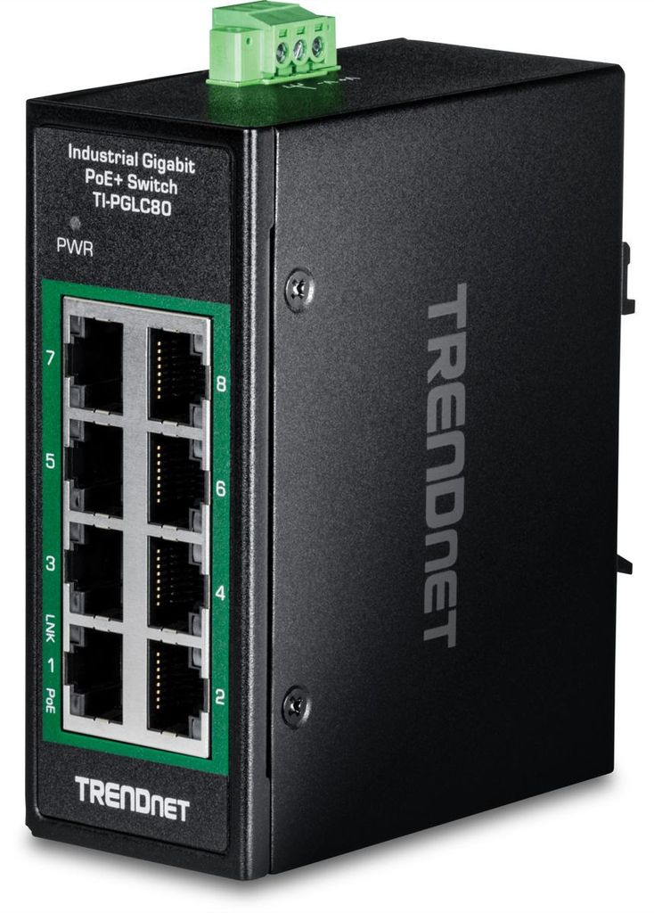 TRENDnet TI-PGLC80 8-Port Gigabit PoE+ Industrial DIN-Rail Mini Switch