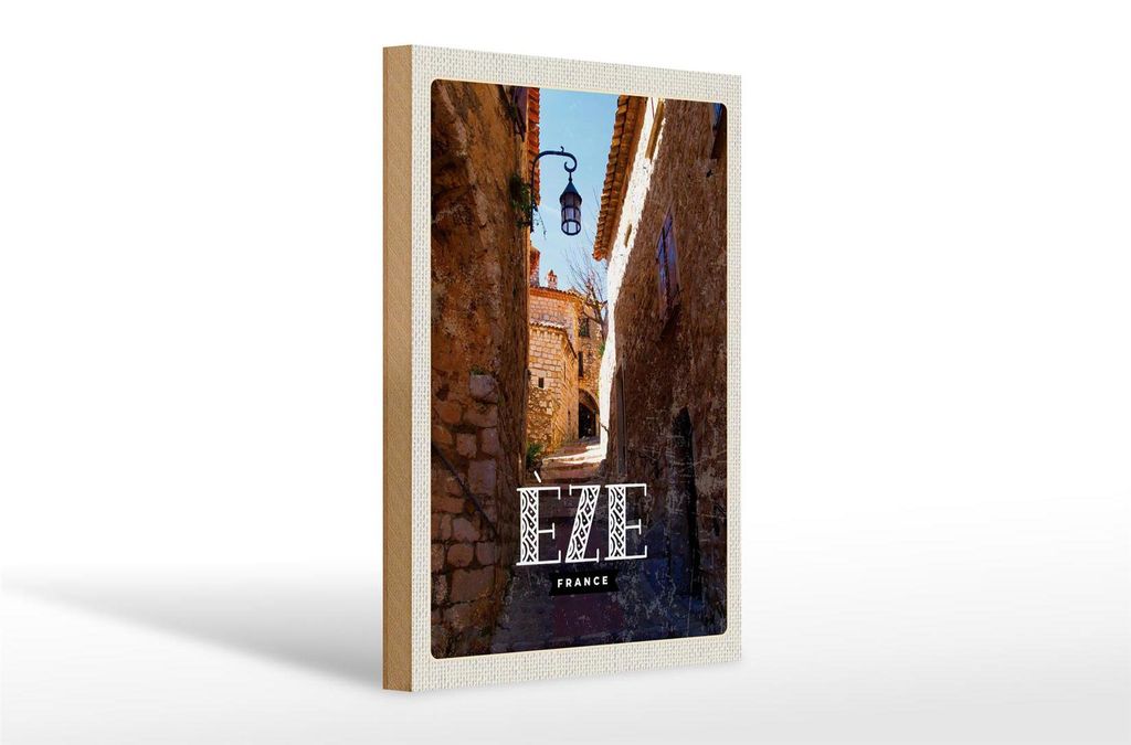Holzschild Reise 20x30cm Retro Eze France Mittelalter Stadt