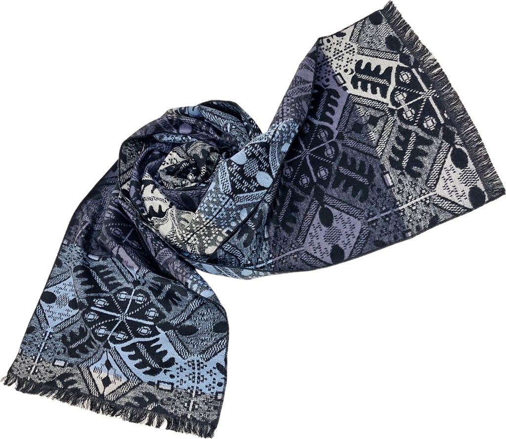 Schal Seidenflanell schwarz grau blau Ornamente - sanft wie Produktbild 