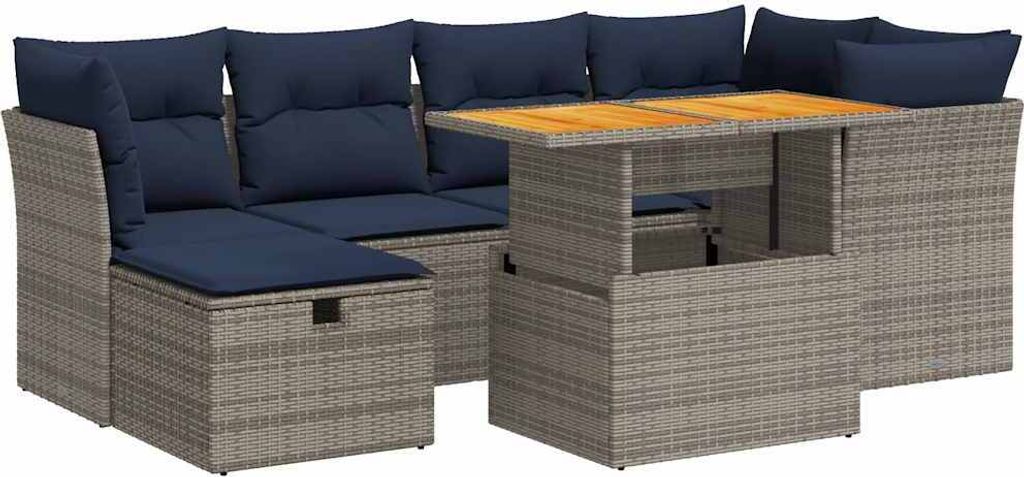 7-tlg. Garten-Sofagarnitur mit Kissen Schwarz Poly Rattan