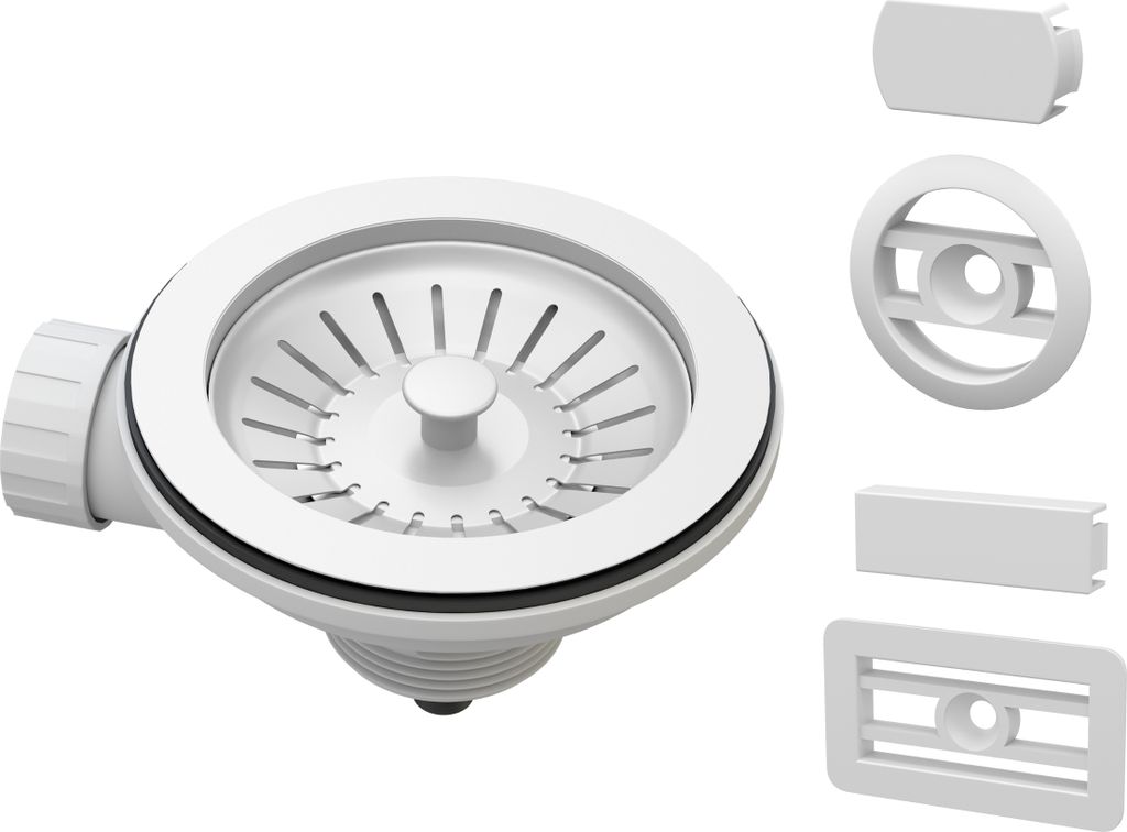 Überlauf Rechteckig Rund Weiss Siphon-Set Für Spülbecken Produktbild 
