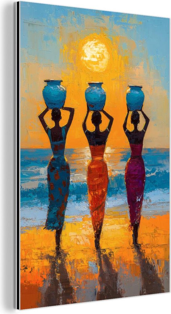 MuchoWow Wanddekoration Metall Metallbild Wandkunst 60x90 cm Frauen - Strand - Sonnenuntergang MuchoWow Aluminium Gemälde - Wandbilder - Aluminium
