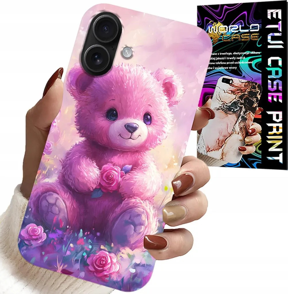 Cover iPhone 16 Orsetto Rosa Chic con Vetro Protettivo Incluso