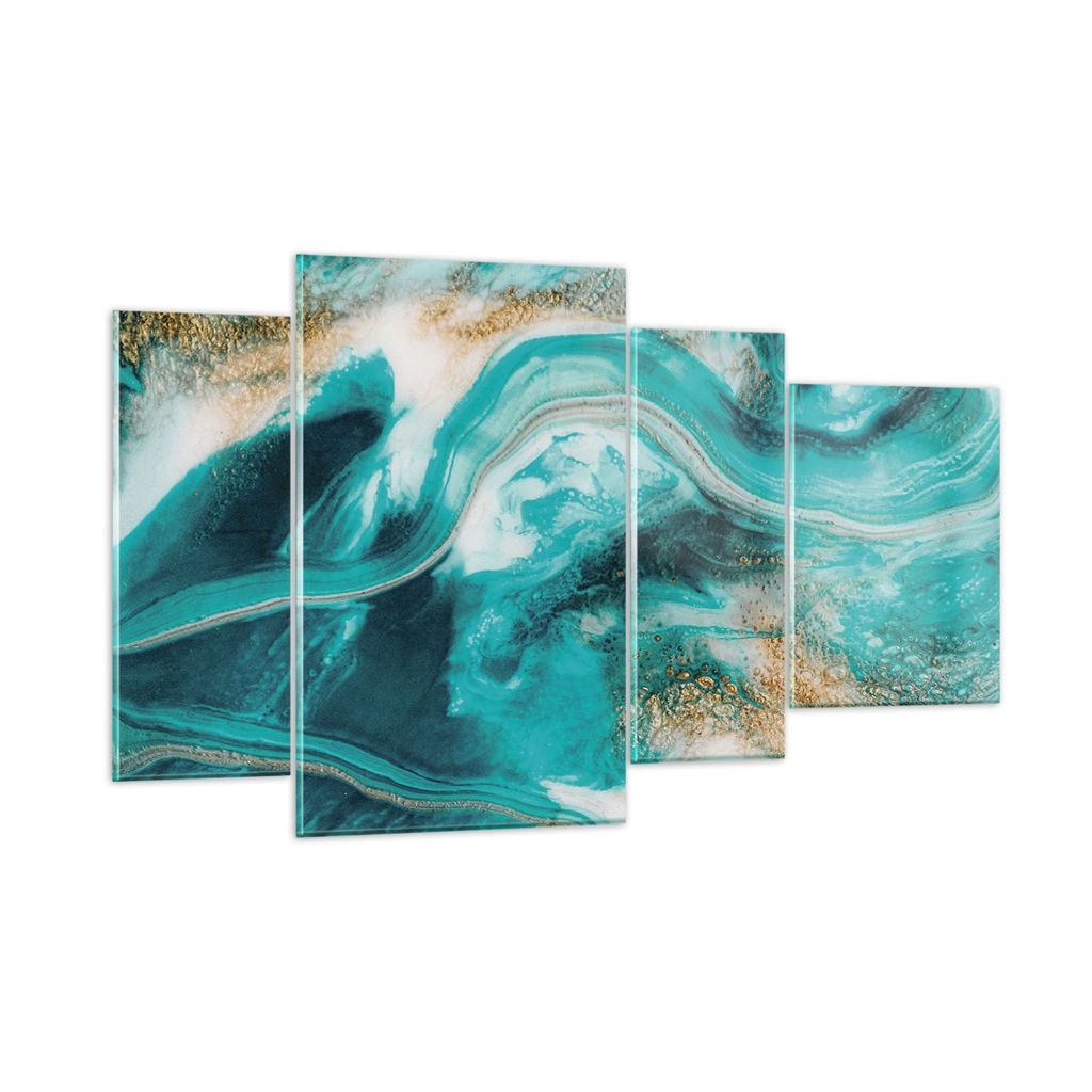 Bilder auf glas - 4 Teile - Wasser Meer Ozean - 120x70cm - Glasbilder - Wandbilder - Bilder - zum Aufhängen bereit - Wanddekoration aus Glas - Gla...