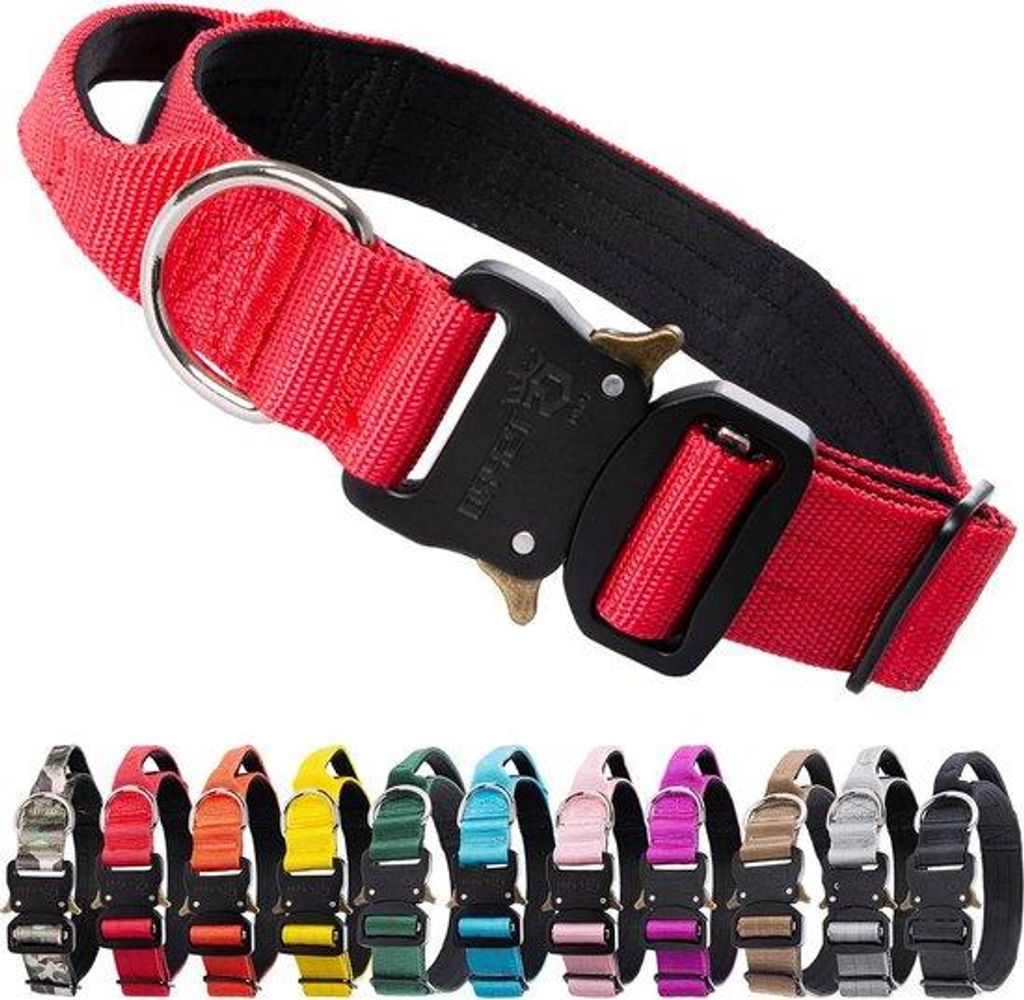 Verstelbare Premium Hundehalsband mit Griff und Metallspange für große Hunde - Rot - M