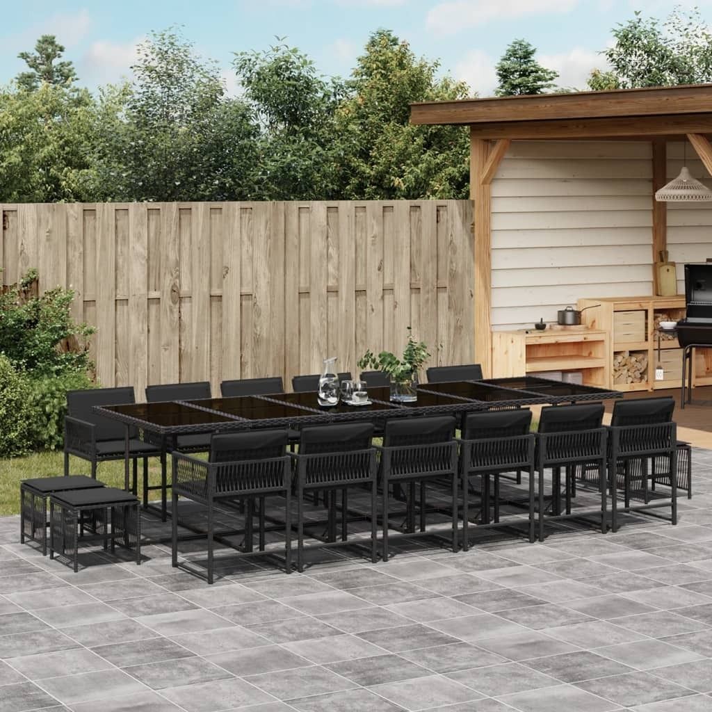 Möbel 17-tlg. Garten-Essgruppe mit Kissen Schwarz Poly Rattan - Sitzgruppe 3211543
