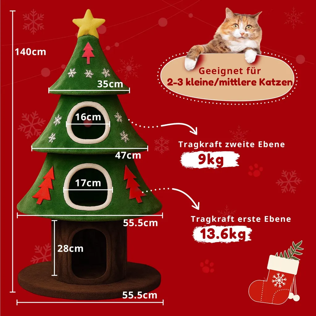 Arbre à chat stable 135 cm avec colonnes à griffer et niche douillette - 3