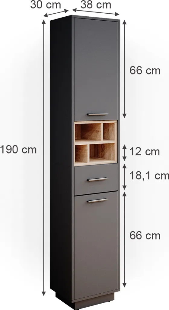 Meuble Colonne Anthracite Vicco Beatrice 38x190cm avec Rangement Modulable