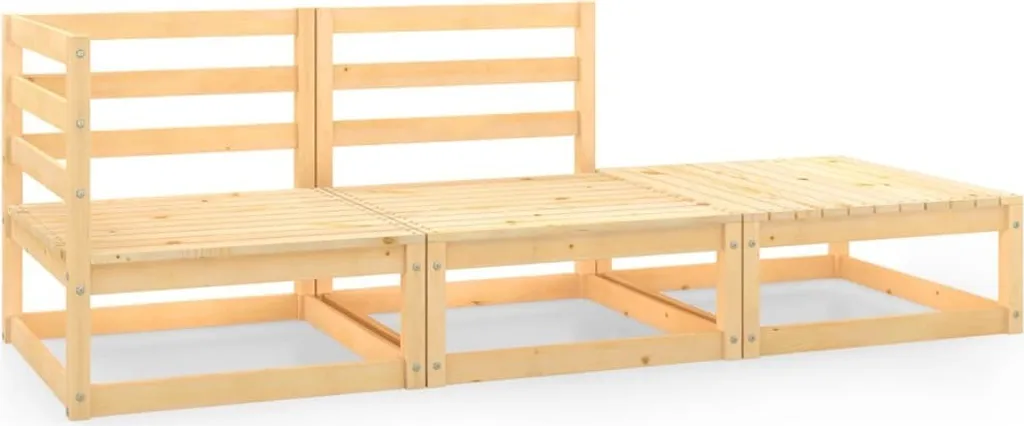 Salon de jardin en bois massif 3 pièces - Set table et chaises terrasse