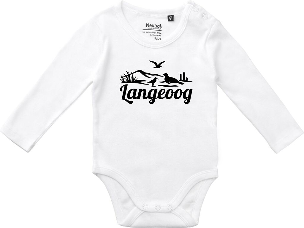 Huuraa Baby Body Langeoog Strandmotiv 62 White Baumwolle Fairtrade Langarmbody Geschenkidee