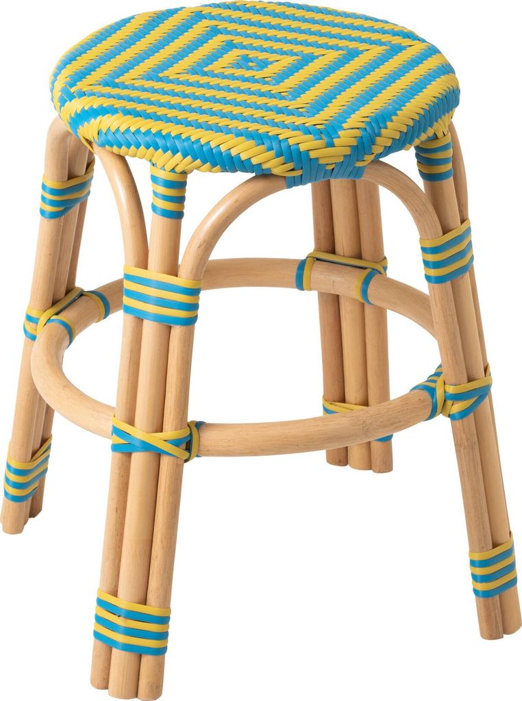 Hocker geo rattan gelb/azurblau
