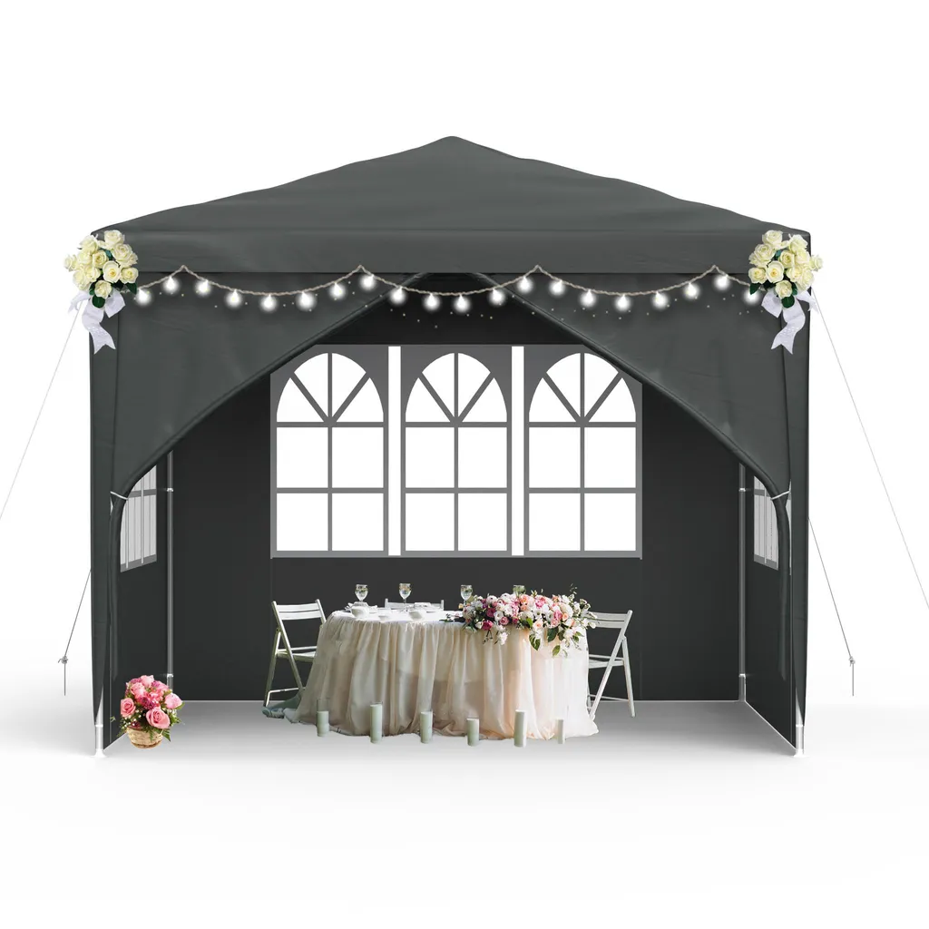 Tente de Jardin pour Mariage et Fête Pavillon 3x3m avec Parois Gris