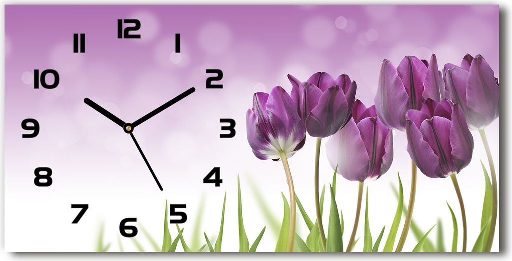 Wanduhr aus Glas – 60x30 cm - Glasbild - Glasuhr - Gehärtetes Glas - schwarze-zeiger - fillet Tulpen