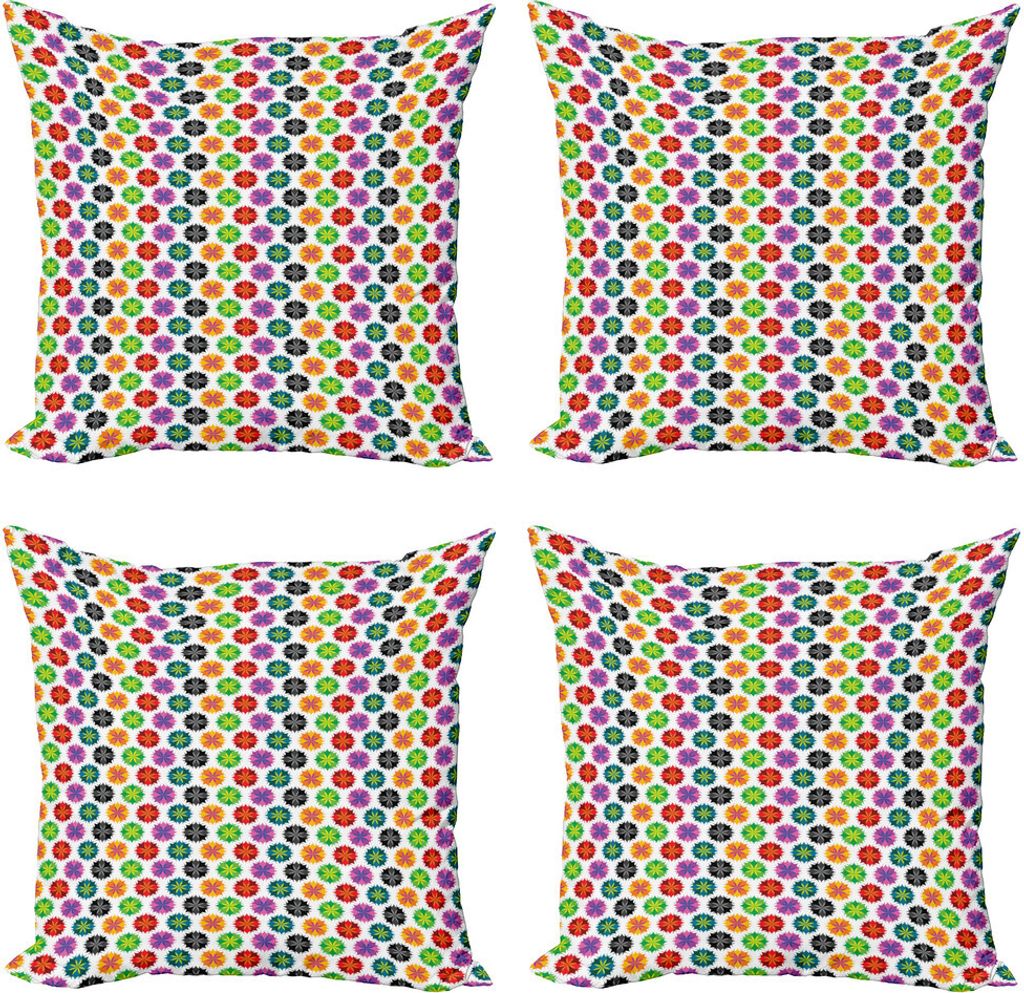 ABAKUHAUS Bunt Kissenbezug Set (4 Stück), Vibrant Zusammenfassung Flora, Moderner Doppelseitiger Digitaldruck, 60 cm x 60 cm, Mehrfarbig