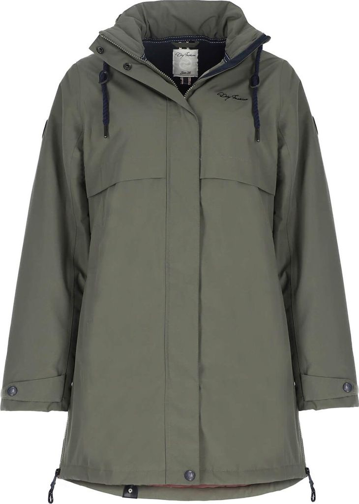 Dry Fashion Damen Funktionsmantel Alaska gefüttert - Lange Funktionsjacke wind- und wasserdicht in Oliv Größe 44
