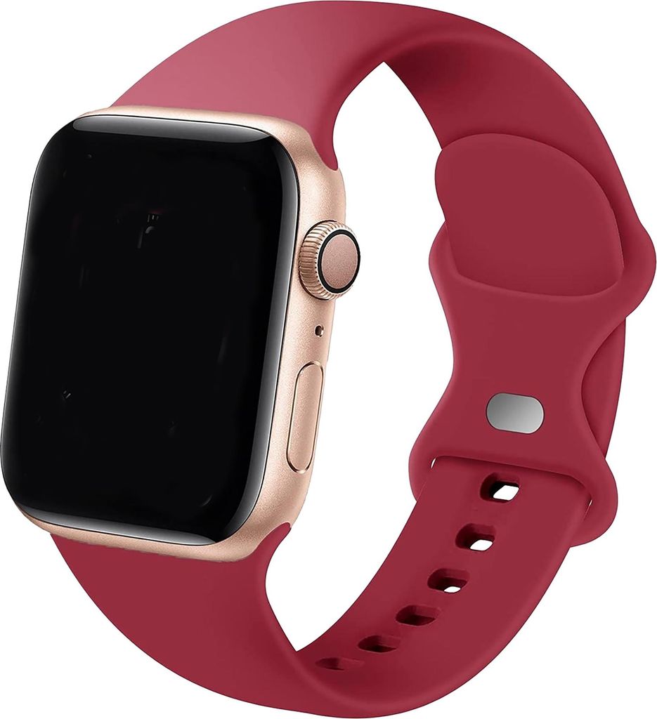 Strap-it Classic Silikonarmband passend für Apple Watch Series 1/2/3/4/5/6/7/8/9/10/11/SE - Bordeaux - Silikon-Sportarmband - Größe: 38/40/41/42mm