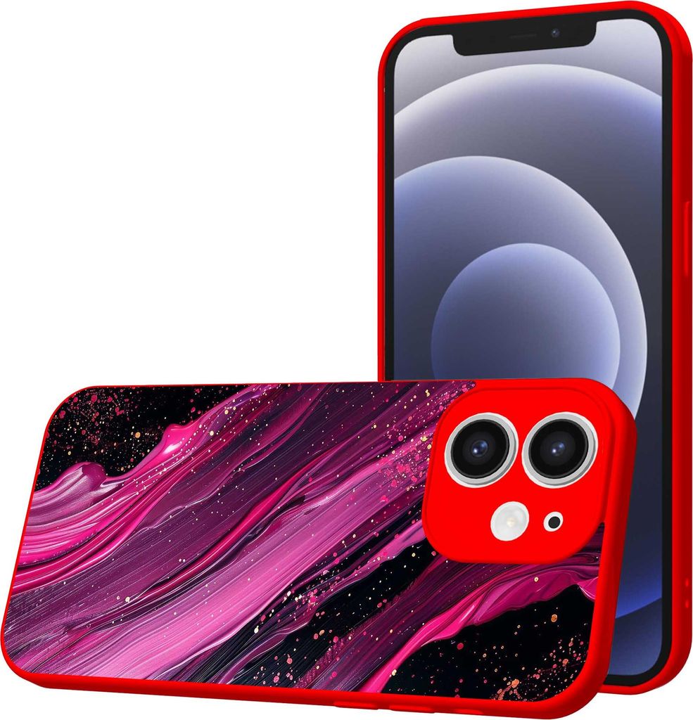 Smartphonica Handyhülle passend für iPhone 12 mit lila rosa Marmor Print - TPU Back Cover Case lila rosa Marmor Entwurf - Rot