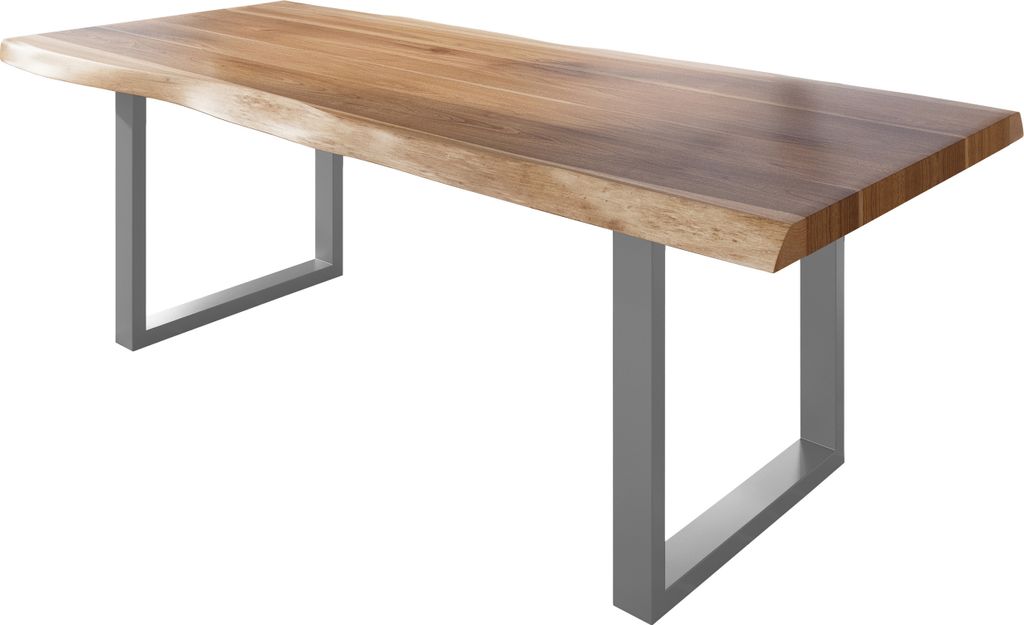 Esstisch Baumkante massiv Akazie natur 240 x 120 U-Gestell Metall silber TITAN