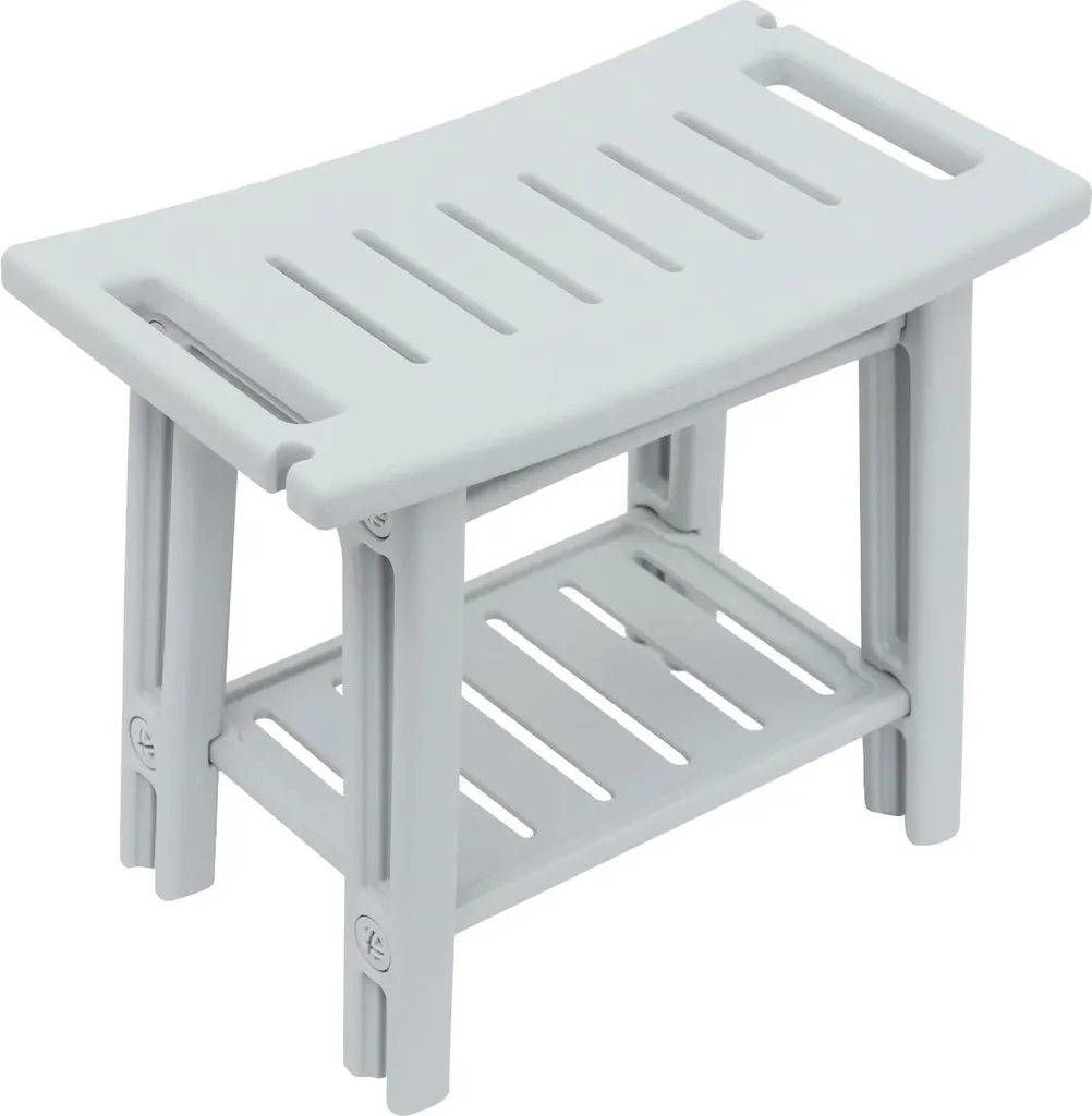 Banc de douche ergonomique à double étage en plastique gris facile à monter