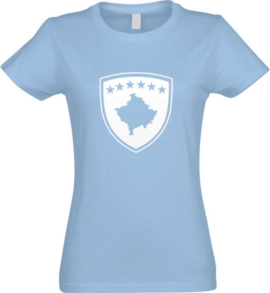 Kiwistar - T-Shirt tailliert - Damen - himmelblau - Kosovo Wappen - mit Motiv Bedruckt - Funshirt Design - Sport - Freizeit - Damen - L