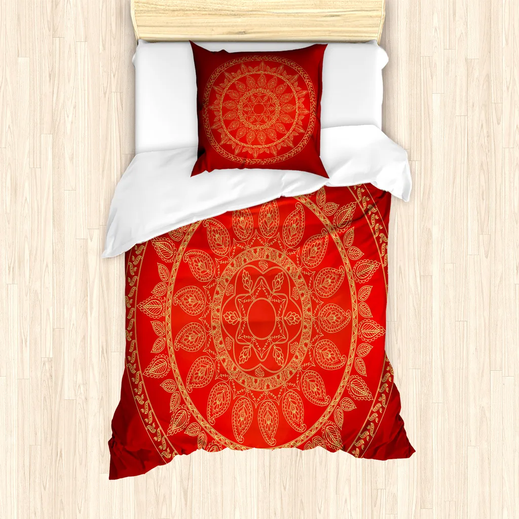 Set copripiumino ABAKUHAUS per letti singoli, stile motivi ottomani, antiacaro, adatto a chi soffre di allergie, con federa, 135 cm x 200 cm - 80 x 80 cm, bordeaux vermiglio