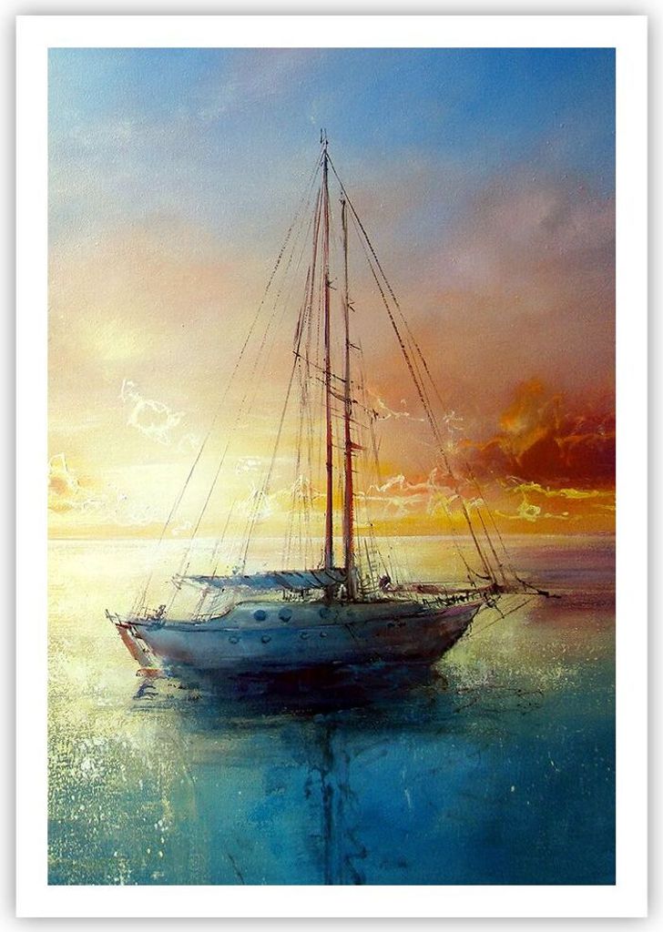 Poster - Poster ohne Rahmen - Segelboot Westen die Sonne - 70x100 cm - Wand Bild - Wanddeko - Wandbilder - Kunstposter - Wandposter - Bilder - Kuns...
